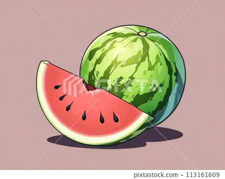 Illustration of whole and cut watermelon 113161609