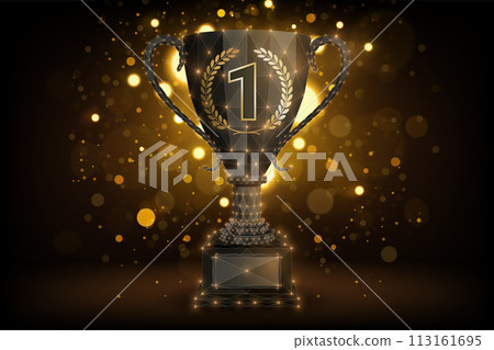 Low Poly Dark Trophy with Gold Spark Background, Polygonal Geometric, Vector Illustration 113161695
