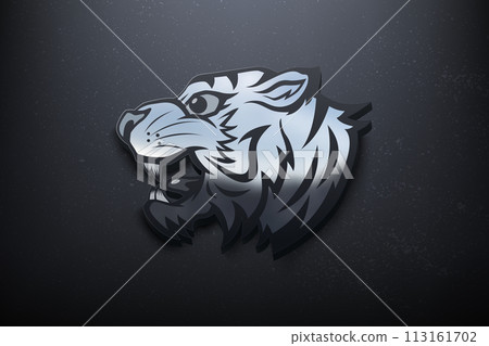 Tiger 3D Logo Design, Shiny Mockup Logo with Textured Wall. Realistic Vector, Vector Illustration 113161702