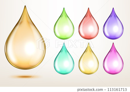 Realistic Oil Drop Set Isolated on White Background, For Fuel and Other Colored Liquids, Vector Illustration 113161713