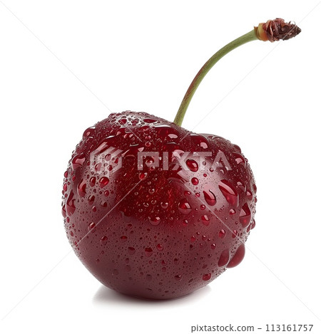 Red cherry with water drops isolated on white background. Clipping path 113161757