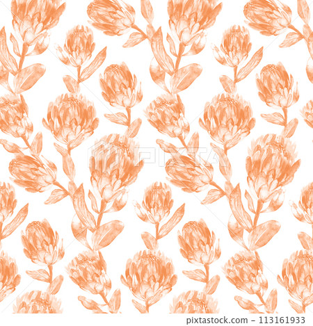 Seamless monochrome watercolor pattern with vertical protea flowers for textile and surface design 113161933