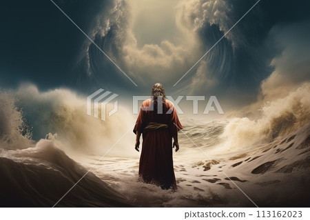 Religious biblical concept, the story of Moses parting the sea, flight from Pharaoh, the Jews, belief in God and Jesus Christ , the liberation of the Jews from Egyptian captivity, the miracle  113162023