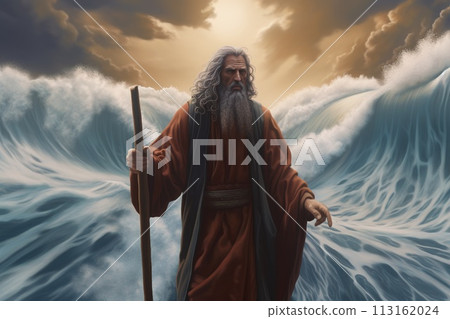 Religious biblical concept, the story of Moses parting the sea, flight from Pharaoh, the Jews, belief in God and Jesus Christ , the liberation of the Jews from Egyptian captivity, the miracle Religious biblical concept, the story of Moses parting the sea, flight from Pharaoh, the Jews, belief in God and Jesus Christ , the liberation of the Jews from Egyptian captivity, the miracle 113162024