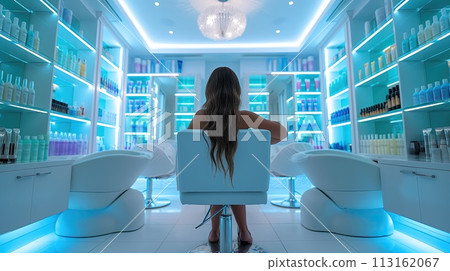 Beautiful young woman sitting in a chair in a beauty salon 113162067