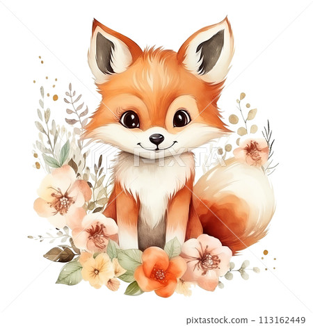 Cute Fox in Flower Field 113162449