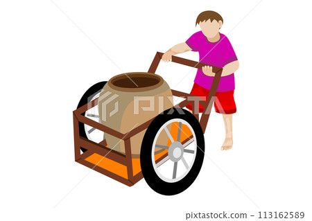 isolated one boy with jar on wooden cart vector design isolated one boy with jar on wooden cart vector design 113162589