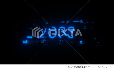 3D rendering 2033 text with screen effects of technological glitches 113162792