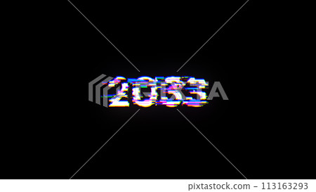 3D rendering 2033 text with screen effects of technological glitches 113163293