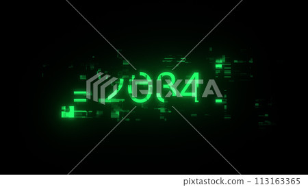 3D rendering 2034 text with screen effects of technological glitches 113163365