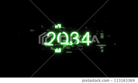 3D rendering 2034 text with screen effects of technological glitches 3D rendering 2034 text with screen effects of technological glitches 113163369