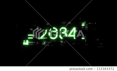 3D rendering 2034 text with screen effects of technological glitches 3D rendering 2034 text with screen effects of technological glitches 113163372