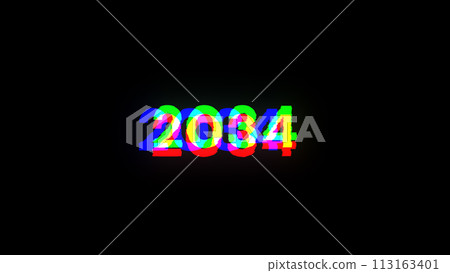 3D rendering 2034 text with screen effects of technological glitches 3D rendering 2034 text with screen effects of technological glitches 113163401