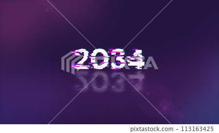 3D rendering 2034 text with screen effects of technological glitches 113163425