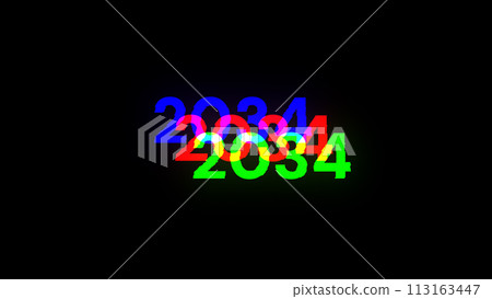 3D rendering 2034 text with screen effects of technological glitches 3D rendering 2034 text with screen effects of technological glitches 113163447