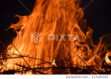 Heat energy heap closely, red and yellow, thermal energy at the fuel point during the night lights on a black background 113164162