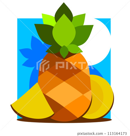Whole pineapple with round slices and piece isolated on white background. Whole pineapple with round slices and piece isolated on white background. 113164173