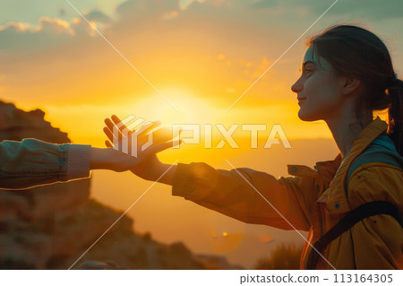 Sunset Support Between Individuals Sunset Support Between Individuals 113164305