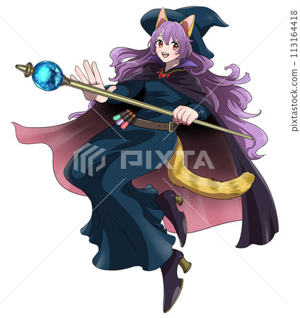 Cute cat ear beautiful girl wizard character 113164418