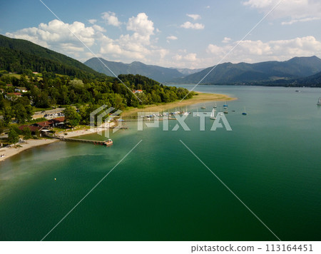 Aerial photo Lake Orta, the shore of the lake from above. 113164451