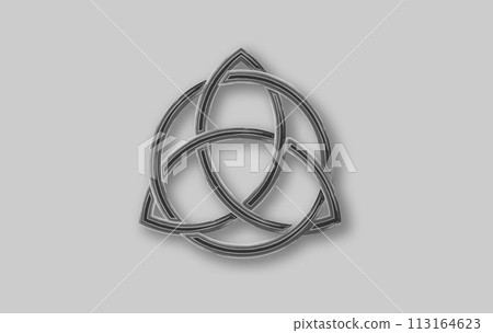 Triquetra geometric logo, Trinity Knot, Wiccan symbol for protection. Vector Celtic knot in watercolor style isolated on gray background. Wicca divination symbol, ancient occult sign Triquetra geometric logo, Trinity Knot, Wiccan symbol for protection. Vector Celtic knot in watercolor style isolated on gray background. Wicca divination symbol, ancient occult sign 113164623