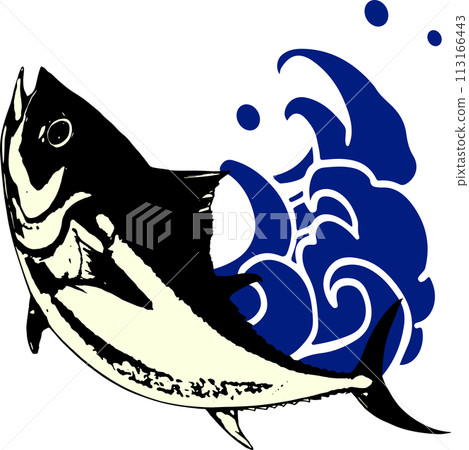 Japanese style illustration of waves and tuna 113166443