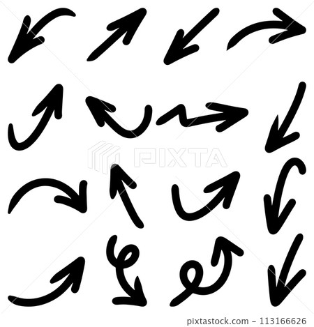 Set of Hand drawn vector arrows doodle on white background. design element vector illustration. 113166626