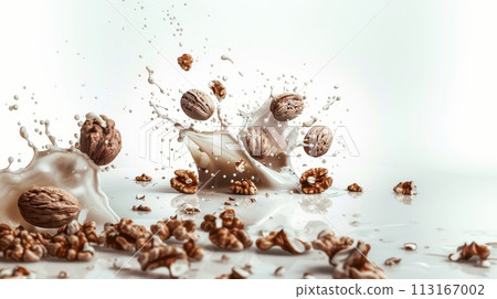 Walnuts and Walnut Milk Splashes. Walnuts and Walnut Milk Splashes. 113167002