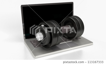 The dumbbell and Notebook for bodybuilding or life style  concept 3d rendering. 113167333