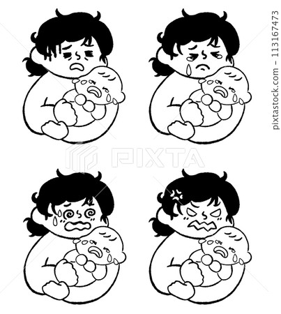 媽媽抱著哭鬧的嬰兒手繪插畫素材集線描 媽媽抱著哭鬧的嬰兒手繪插畫素材集線描 113167473