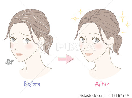 Gray hair worries before and after woman illustration Gray hair worries before and after woman illustration 113167559