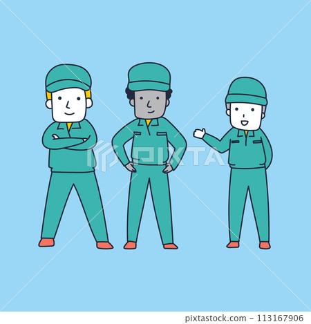 A middle-aged man in work clothes introducing a hired foreign worker A middle-aged man in work clothes introducing a hired foreign worker 113167906