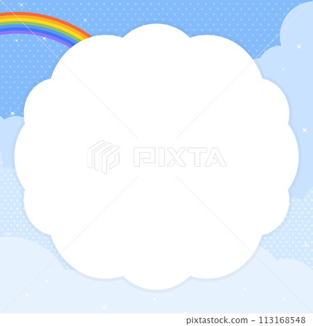 Rainbow-covered blue sky and clouds background/frame material (square) 113168548