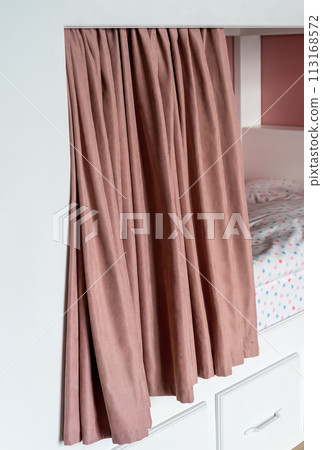 Pink curtains for bunk bed for girls in the bedroom without people 113168572