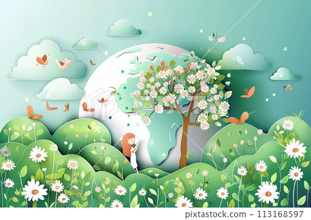 Mother earth day tribute vector illustration in white tone. 113168597