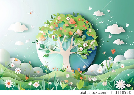 Mother earth day tribute vector illustration in white tone. Mother earth day tribute vector illustration in white tone. 113168598