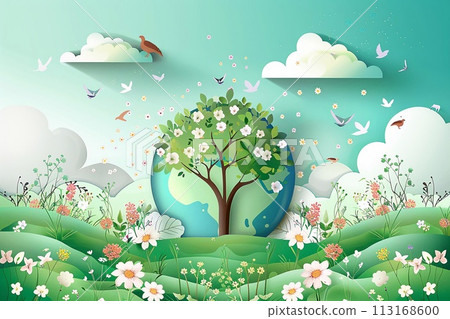 Mother earth day tribute vector illustration in white tone. 113168600