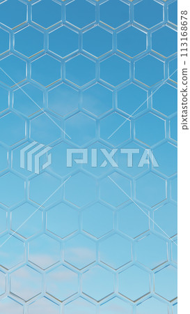 幾何背景材質內襯六邊形。藍天。 3D（垂直） 113168678