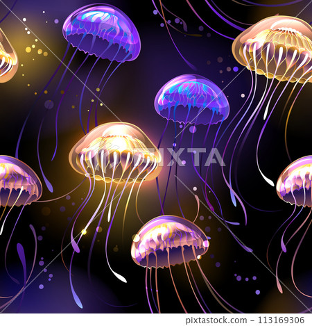 Seamless with glowing jellyfish 113169306