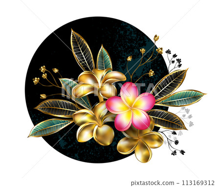 Golden plumeria in circle 113169312