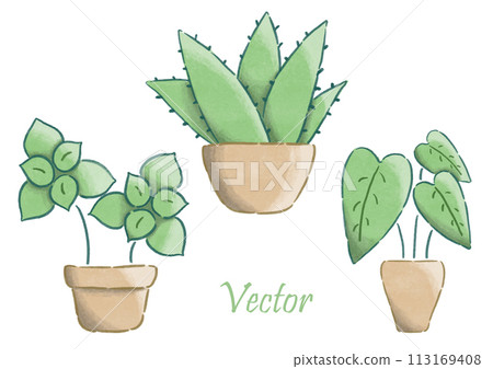 Hand Drawn Watercolor Tree in Pot , Spring Home Decor 113169408