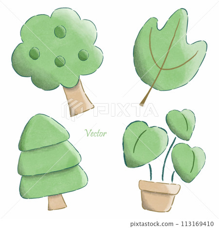 Hand Drawn Watercolor Tree in Pot , Spring Home Decor 113169410