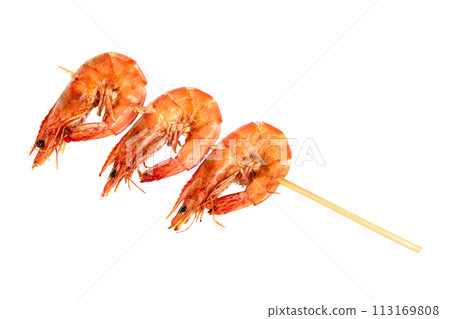 roasted prawn with skewer isolated,grilled shrimp roasted prawn with skewer isolated,grilled shrimp 113169808