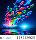 一群霓虹魚在夜空中翩翩起舞 113169925