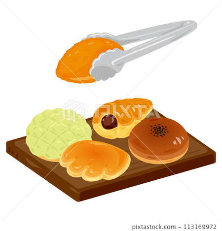 木托盤上的各種麵包 113169972