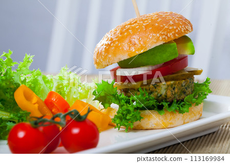 Vegan burger with greens Vegan burger with greens 113169984