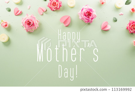 Happy Mother's day and Women's Day decoration concept made from flower on pastel background. 113169992