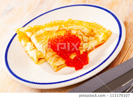 Thin pancakes with salmon roe Thin pancakes with salmon roe 113170107