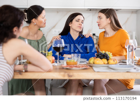 Besties consoling upset woman during house get-together Besties consoling upset woman during house get-together 113170194