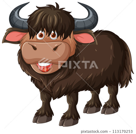 Cheerful Cartoon Yak Illustration Cheerful Cartoon Yak Illustration 113170253